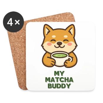 Matcha Buddy Shiba – Grinsender Becherheld - Untersetzer (4er-Set) - Weiß - Vorne