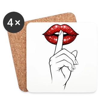 Psst Lippen – Geheimnisvolles Statement Shirt - Untersetzer (4er-Set) - Weiß - Vorne