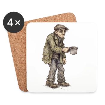 Armer Bettler mit Becher Vintage Straßenmotiv - Untersetzer (4er-Set) - Weiß - Vorne