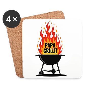 Barbecue Saison du barbecue Papa grillant au grill Papa grillant - Dessous de verre (lot de 4) - blanc - Devant
