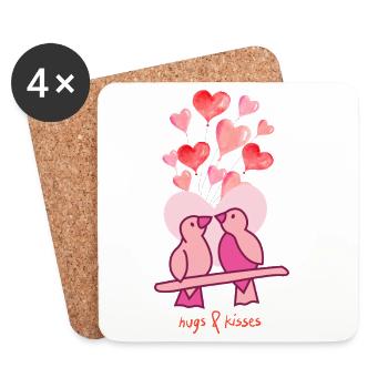 Valentinstag -  Love Birds - hugs and kisses - Untersetzer (4er-Set) - Weiß - Vorne