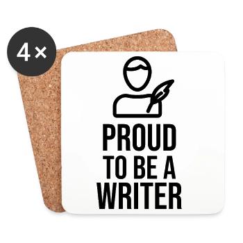 Proud to be a Writer - Minimalist Line Art Icon - Coasters (set of 4) - white - Front