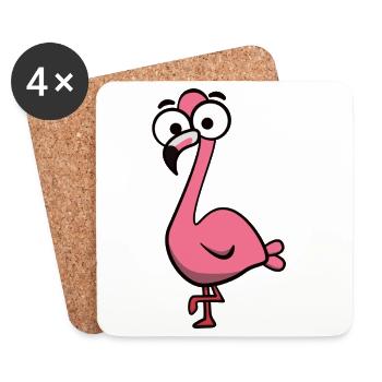Fröhlicher Pink Flamingo Cartoon - Untersetzer (4er-Set) - Weiß - Vorne