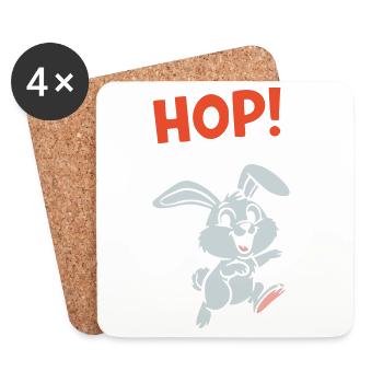 HOP! Bunny Jumping Comic Action Vector - Coasters (set of 4) - white - Front