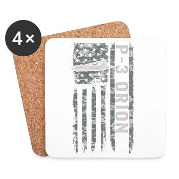 P-3 Orion, American flag, military camouflage flight - Coasters (set of 4) - white - Front