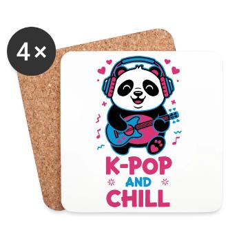 K-POP AND CHILL Mignonne musique Kpop coréenne Panda - Dessous de verre (lot de 4) - blanc - Devant