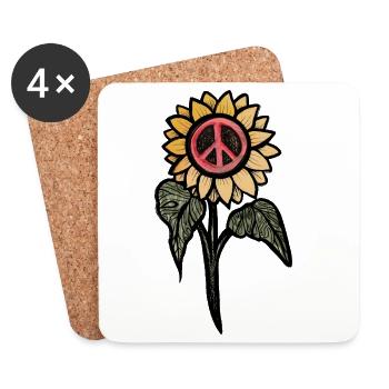 Sonnenblumen-Peace-Zeichen-Illustration - Untersetzer (4er-Set) - Weiß - Vorne