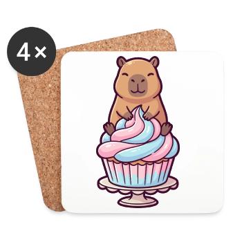 Capybara auf Cupcake-Torte süßes Motiv - Untersetzer (4er-Set) - Weiß - Vorne