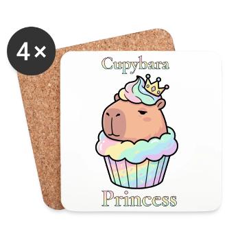 Cupcake Princesse Capybara avec couronne - Dessous de verre (lot de 4) - blanc - Devant