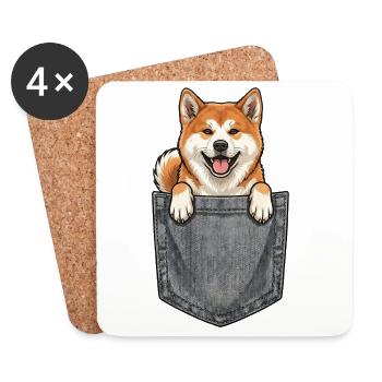 Akita Inu dans la Poche - Chien Japonais Mignon - Dessous de verre (lot de 4) - blanc - Devant