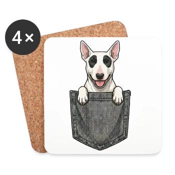 Bull Terrier dans la Poche - Chien Mignon  - Dessous de verre (lot de 4) - blanc - Devant