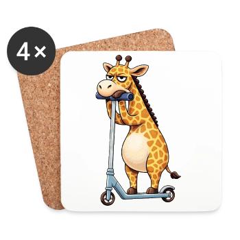 Girafe mignonne seule Dessin animé ennuyeux de scooter - Dessous de verre (lot de 4) - blanc - Devant