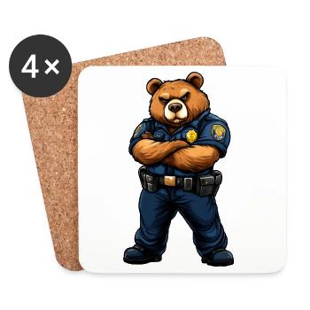Bear Police - Brown Bear - Coasters (set of 4) - white - Front