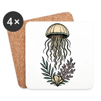 Tiefe See Jellyfish & Korallenkunst - Untersetzer (4er-Set) - Weiß - Vorne