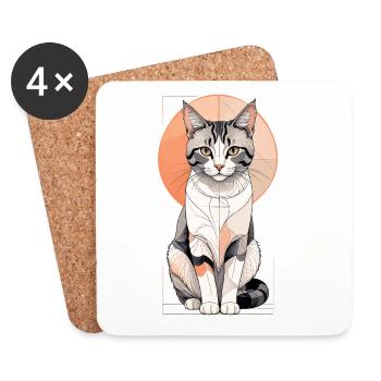 Geometric Cat Pose in Orbit - Coasters (set of 4) - white - Front