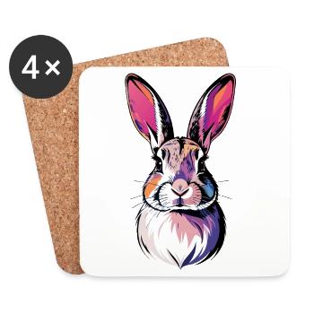 Colorful Rabbit Head Bunny Portrait Pop Art Art - Coasters (set of 4) - white - Front