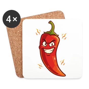 Angry Chili Cartoon – Fiery & Naughty - Coasters (set of 4) - white - Front