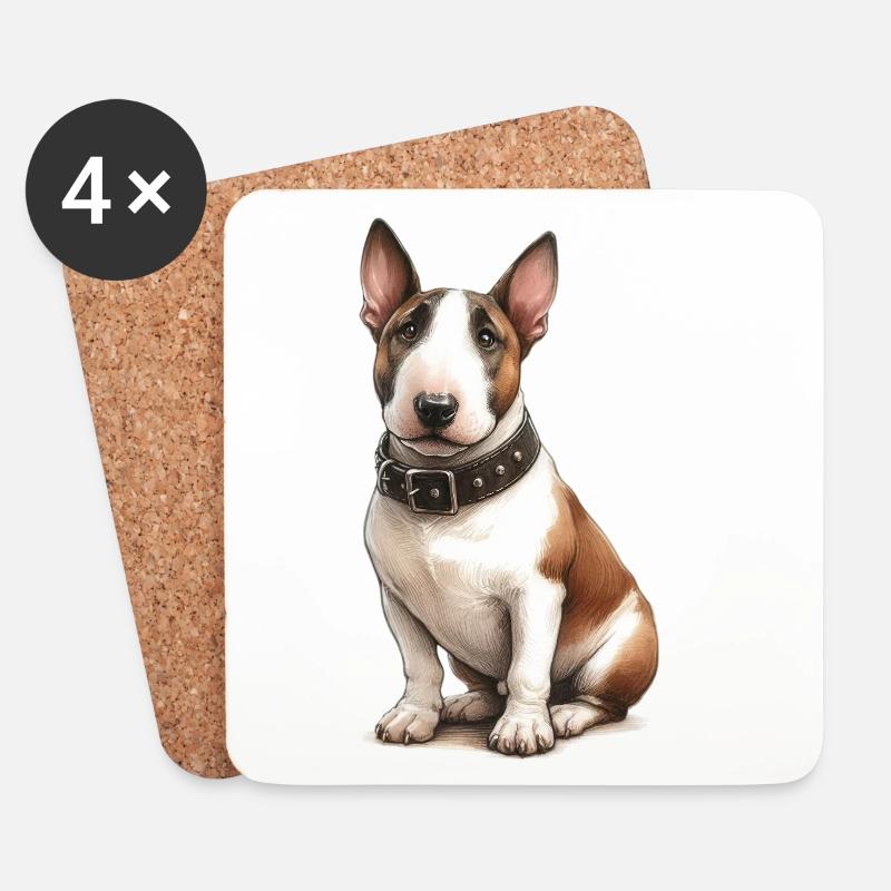 Pitbull Terrier Illustration - Untersetzer (4er-Set) - Weiß