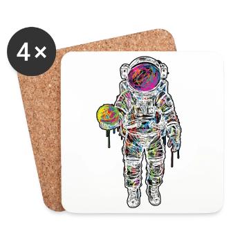 Space Astronaut Scribble Painting Planet - Coasters (set of 4) - white - Front