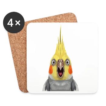 Estampe pop expressive de calopsitte - Dessous de verre (lot de 4) - blanc - Devant