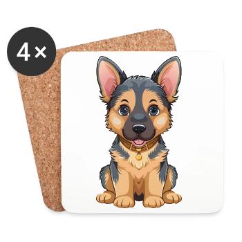 Cuddly German Shepherd Cartoon - Coasters (set of 4) - white - Front