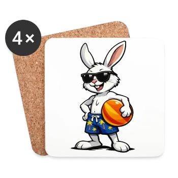 Bunny Beach Vibes with Ball - Coasters (set of 4) - white - Front