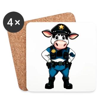 Vache policière - Dessous de verre (lot de 4) - blanc - Devant