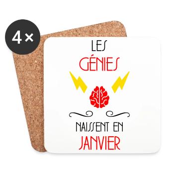 Les Génies Naissent en Janvier Cadeau Naissance - Dessous de verre (lot de 4) - blanc - Devant