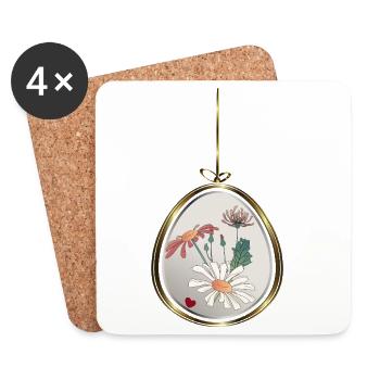 Flower pendant in gold frame - Coasters (set of 4) - white - Front