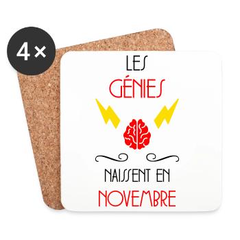 les génies naissent en Novembre - Naissance - HPI - Dessous de verre (lot de 4) - blanc - Devant