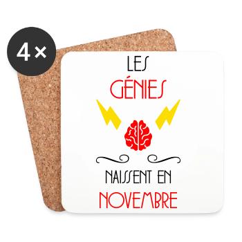 les génies naissent en Novembre - Naissance - Dessous de verre (lot de 4) - blanc - Devant