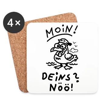 Moin Deins Nöö Möwe Nordisch Meer Witziger Spruch - Untersetzer (4er-Set) - Weiß - Vorne