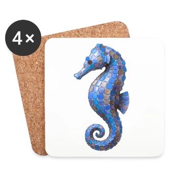 Seepferdchen Mosaik - Blaues Meeres-Design - Untersetzer (4er-Set) - Weiß - Vorne