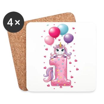 1 Year Girl Cute Unicorn 1st Birthday - Coasters (set of 4) - white - Front