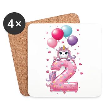 2 Years Girl Cute Unicorn 2nd Birthday - Coasters (set of 4) - white - Front