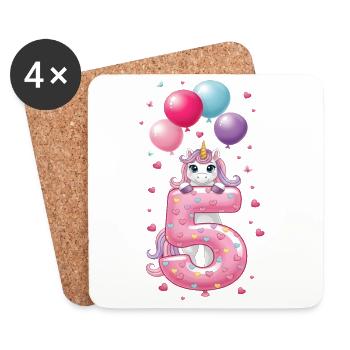 5 Years Girl Cute Unicorn 5th Birthday - Coasters (set of 4) - white - Front