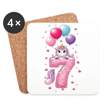 7 Years Girl Cute Unicorn 7th Birthday - Coasters (set of 4) - white - Front