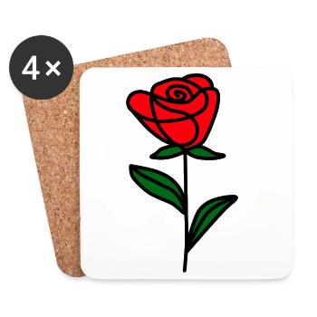 Rose minimaliste - Dessous de verre (lot de 4) - blanc - Devant