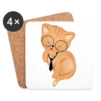 Bürokatze mit Krawatte - Untersetzer (4er-Set) - Weiß - Vorne