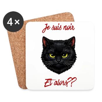 Chat noir et texte rouge audacieux - Dessous de verre (lot de 4) - blanc - Devant