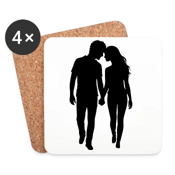 Couple Silhouette Amour Romance Petit ami de la Saint-Valentin - Dessous de verre (lot de 4) - blanc - Devant