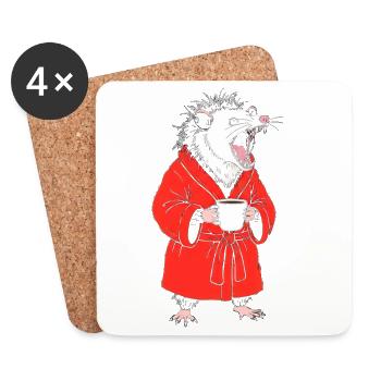 Loutre du café du matin en peignoir rouge - Dessous de verre (lot de 4) - blanc - Devant
