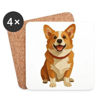 Corgi-Papier-Collage-Porträt - Untersetzer (4er-Set) - Weiß - Vorne