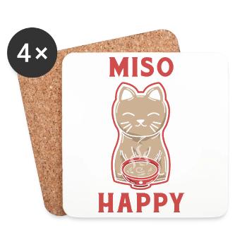 MISO Happy Japanese Cat - Coasters (set of 4) - white - Front