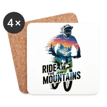 Mountainbike T-Shirt Ride The Mountains MTB Fahrer - Untersetzer (4er-Set) - Weiß - Vorne