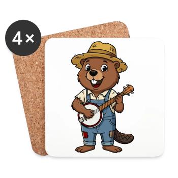 beaver with banjo - Coasters (set of 4) - white - Front