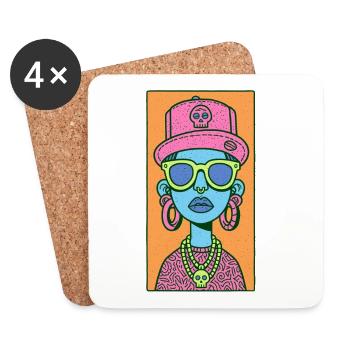 Hip Hop Face #6 - Untersetzer (4er-Set) - Weiß - Vorne