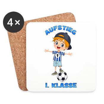 Aufstieg 1. Klasse Fußball Junge Einschulung 2026 - Untersetzer (4er-Set) - Weiß - Vorne