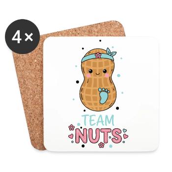 Révélation du sexe de l’équipe Nuts Baby Shower Maman Papa - Dessous de verre (lot de 4) - blanc - Devant