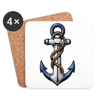 Klassischer Anker mit Seil Tattoo Stil - Untersetzer (4er-Set) - Weiß - Vorne
